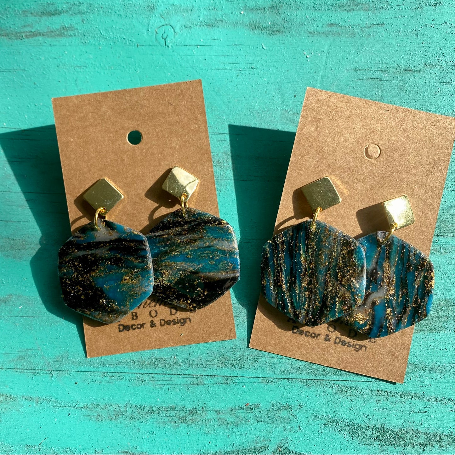 Dark Marbled Soft Hexagon Drop Earrings